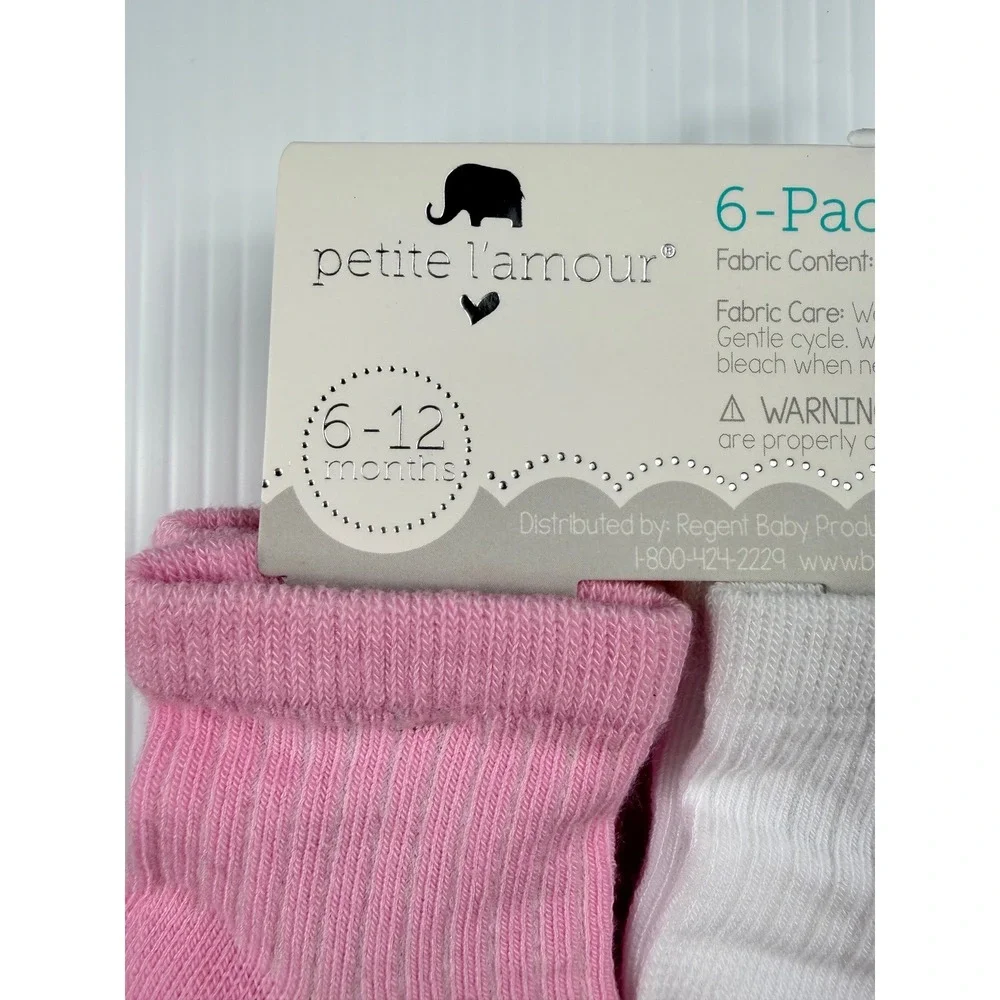 Petite L'amour Booties Baby Girls 6-Pack Socks Pink White Ribbed Newborn 6-12M
